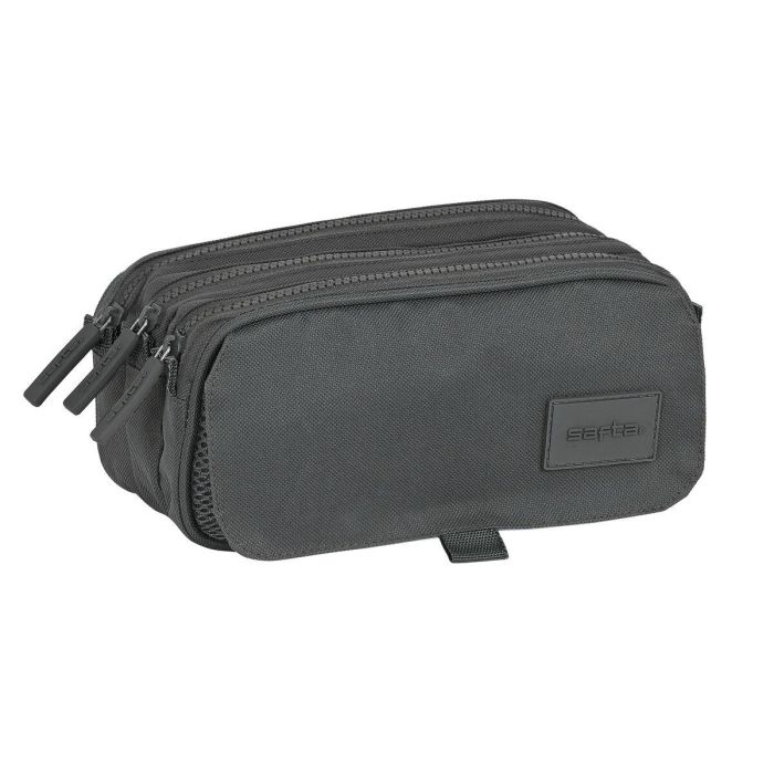 Safta Portatodo Triple Basic Gris, Estuche Escolar con 3 Compartimentos, Grande 21,5x10x8cm