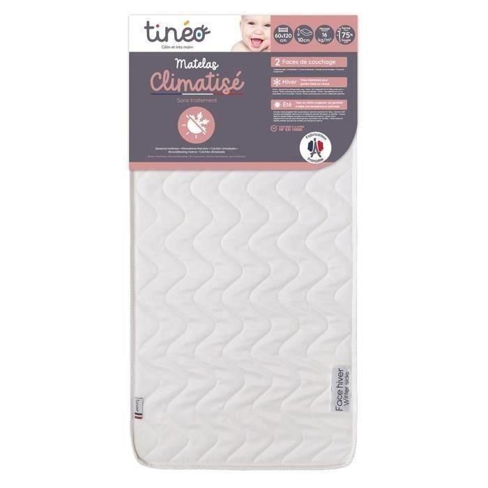 Tineo Colchón Bebé Climatizado 60x120 cm Doble Cara Invierno/Verano Espuma Antiácaros Antibacteriano Antimoho Fabricado en Francia 1