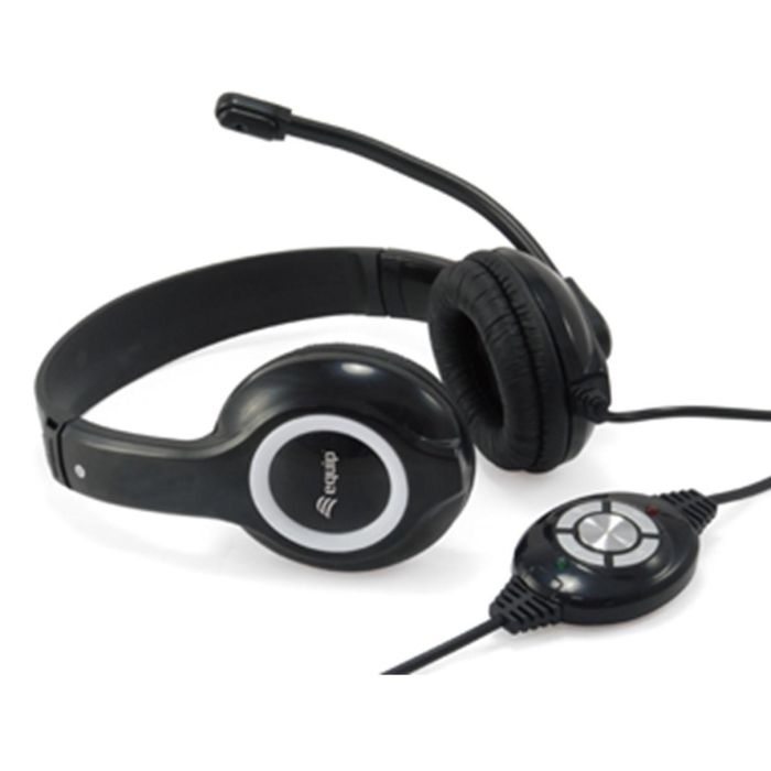 Equip Auriculares de Diadema con Micrófono y Cable Biaural, Plástico Negro 0 Equip Auriculares de Diadema con Micrófono y Cable Biaural, Plástico Negro 0