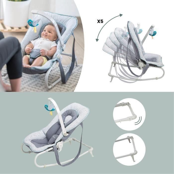Babymoov Transat Graphik Azul para Bebé - Hamaca Acolchada y Cómoda, Reclinable, Plegable Compacta, Reposacabezas Ajustable, Desde Nacimiento 3