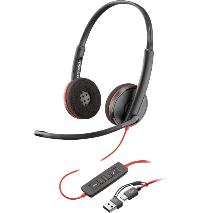 HP Auriculares Blackwire C3225 Diadema Estéreo con Micrófono, Control de Volumen, Jack 3.5 mm con Adaptador USB-C a USB-A Negro 2 HP Auriculares Blackwire C3225 Diadema Estéreo con Micrófono, Control de Volumen, Jack 3.5 mm con Adaptador USB-C a USB-A Negro 2