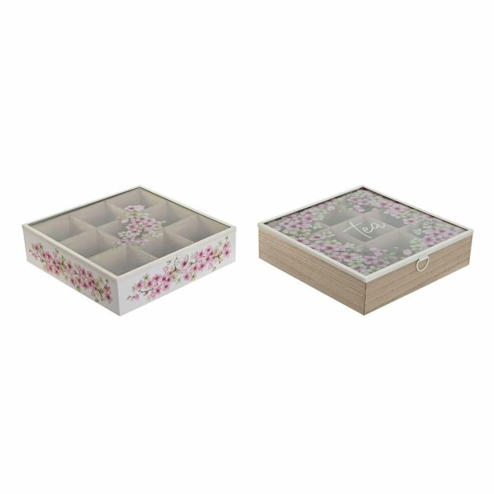 Caja Infusiones Romantico DKD Home Decor Rosa Blanco 24 x 6.5 x 24 cm (2 Unidades)