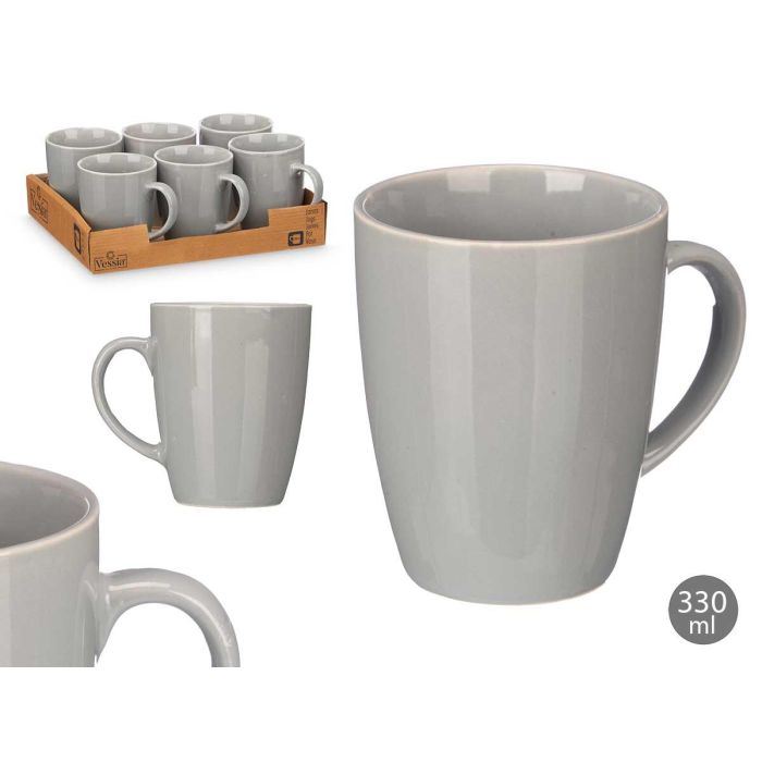 Vessia Jarra Mug de Cerámica Loza Gris 330 ml - Taza con Acabado Brillo 11.5x10.5x8.5 cm (24 Unidades)