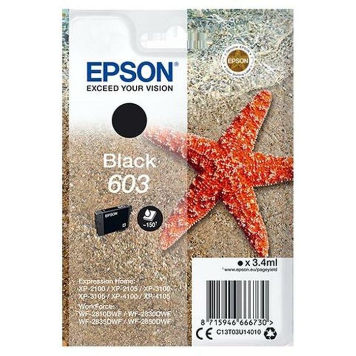 Cartucho de Tinta Original Epson P-2100, 3100, 4100 / WF-2830DWF, 2850DW - Nº 603 Negro (10 Unidades) 1 Cartucho de Tinta Original Epson P-2100, 3100, 4100 / WF-2830DWF, 2850DW - Nº 603 Negro (10 Unidades) 1