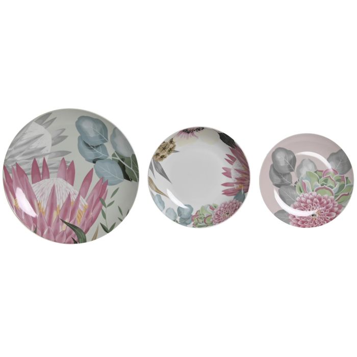 Vajilla Tropical DKD Home Decor Verde Rosa 27 x 3 x 27 cm Set de 18 Vajilla Tropical DKD Home Decor Verde Rosa 27 x 3 x 27 cm Set de 18