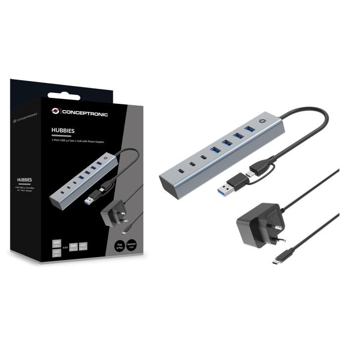 Conceptronic HUBBIES20GP Hub USB 3.0 Gris con 3x USB-C y 4x USB-A 3