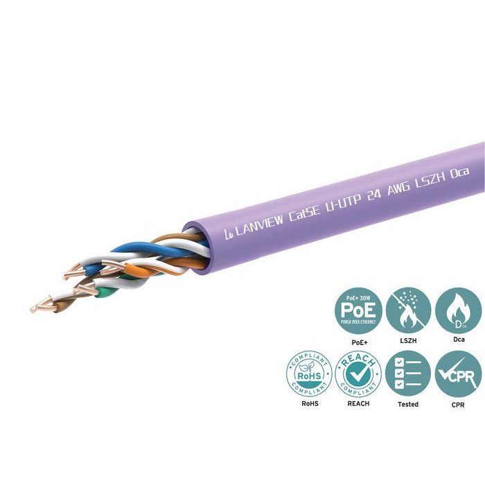 Lanview, Cable de Red CAT5e U-UTP, LSZH Dca, Morado, 305m, Hilo 0.49mm, Certificado TIA 1