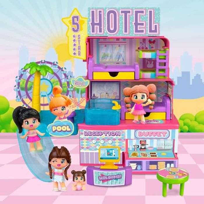 Hotel 5 estrellas pinypon con diferentes estancias y piscina infinita para la diversión, incluye 2 figuras y muchos accesorios 3