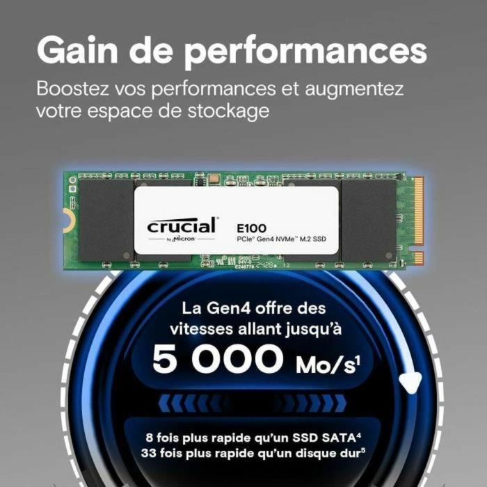 Crucial E100 SSD Disco Duro Sólido 480 GB PCIe Gen 4.0 x4 NVMe M.2 2280 Lectura 4700 MB/s Escritura 2500 MB/s CT1000E100SSD8 4