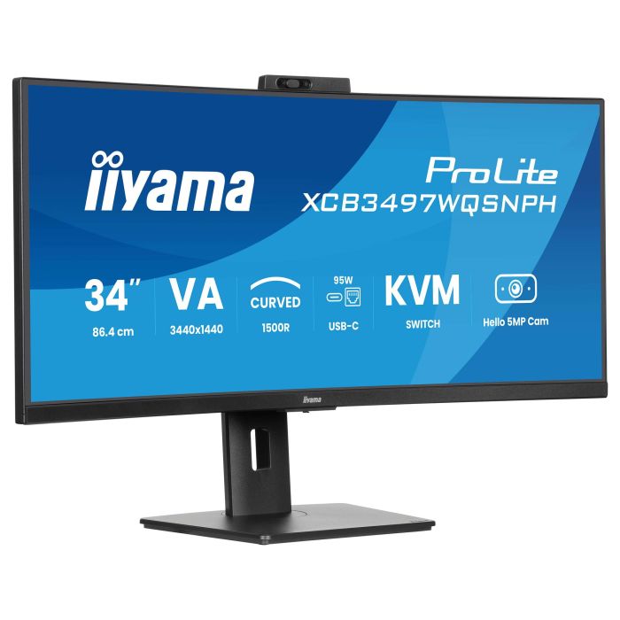 Iiyama Monitor XCB3497WQSNPH-B1 Curvo VA UWQHD 34'' Cámara 5MP Windows Hello KVM USB-C 95W