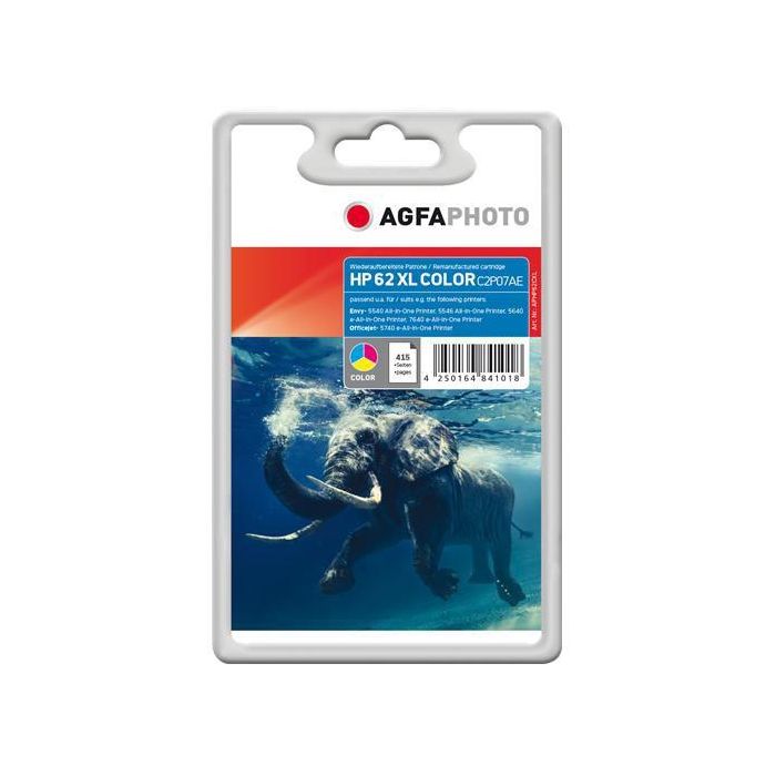 AgfaPhoto Cartucho de Tinta Color Compatible con HP No. 62 XL, con Garantía de 3 Años