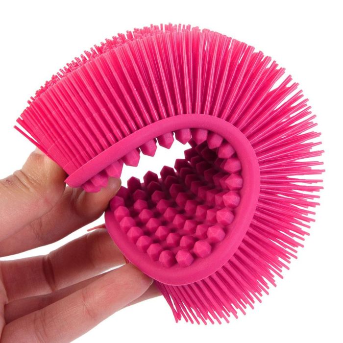 Je cherche une Idee Cepillo-Estropajo de Silicona Doble Cara, Higiénico y Flexible, Colores Surtidos (Azul, Fucsia, Gris), Apto Lavavajillas, 14x7 cm 3