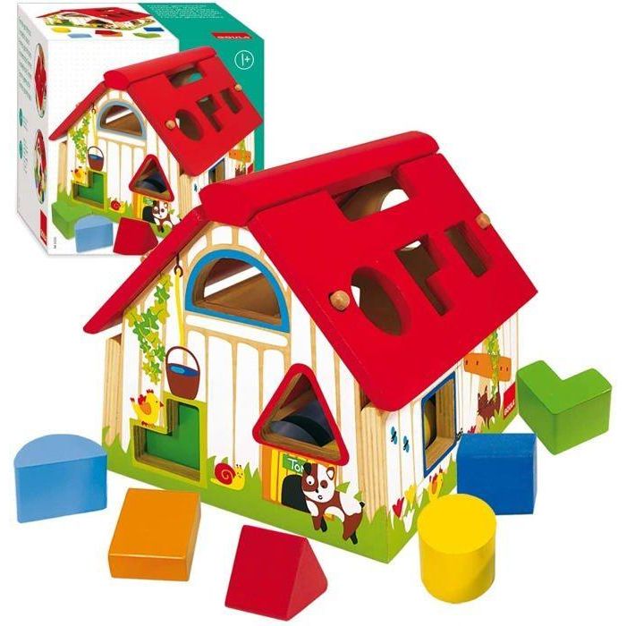 Juego goula encajable de madera granja, con formas geométricas 1 Juego goula encajable de madera granja, con formas geométricas 1