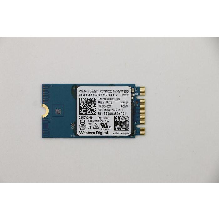 Lenovo M.2 PCIe NVMe SSD with 256GB capacity, 2242 form factor, Gen3x2 speed, suitable for fast data access. Lenovo M.2 PCIe NVMe SSD with 256GB capacity, 2242 form factor, Gen3x2 speed, suitable for fast data access.
