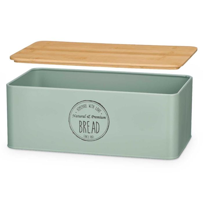 Kinvara Panera de Metal Verde Menta con Tapa de Bambú 33 x 13 x 18 cm (4 Unidades) 1 Kinvara Panera de Metal Verde Menta con Tapa de Bambú 33 x 13 x 18 cm (4 Unidades) 1