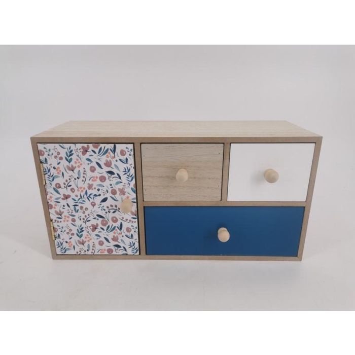 DKD Home Decor Joyero Organizador Shabby con Diseño Country Floral y 4 Cajones de Madera MDF Multicolor - 30x12.5x15 cm