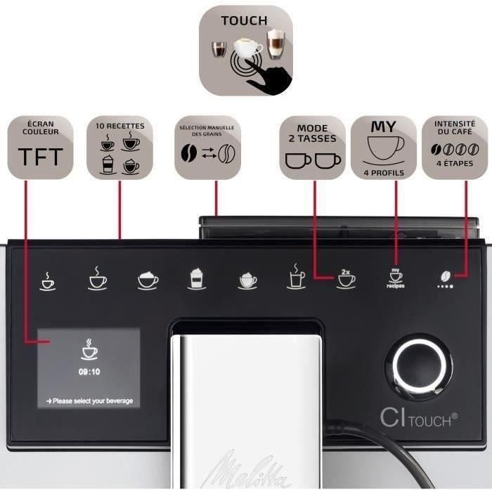 MELITTA CI Touch F630-101 Cafetera con molinillo - Depósito extraíble 1,8L - 2 depósitos de granos - Pantalla táctil - Plata 4 MELITTA CI Touch F630-101 Cafetera con molinillo - Depósito extraíble 1,8L - 2 depósitos de granos - Pantalla táctil - Plata 4