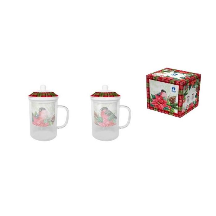 Mug Navidad Tradicional DKD Home Decor Rojo Verde 8.5 x 15 x 13 cm (2 Unidades)