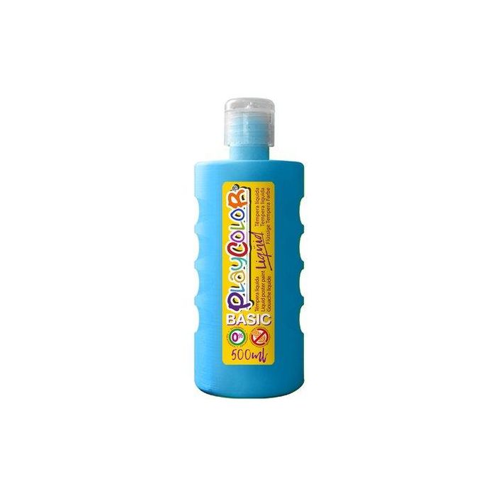 Tempera Playcolor Liqüid Liquida 500 Ml (Botella) Azul Claro (Set de 6)