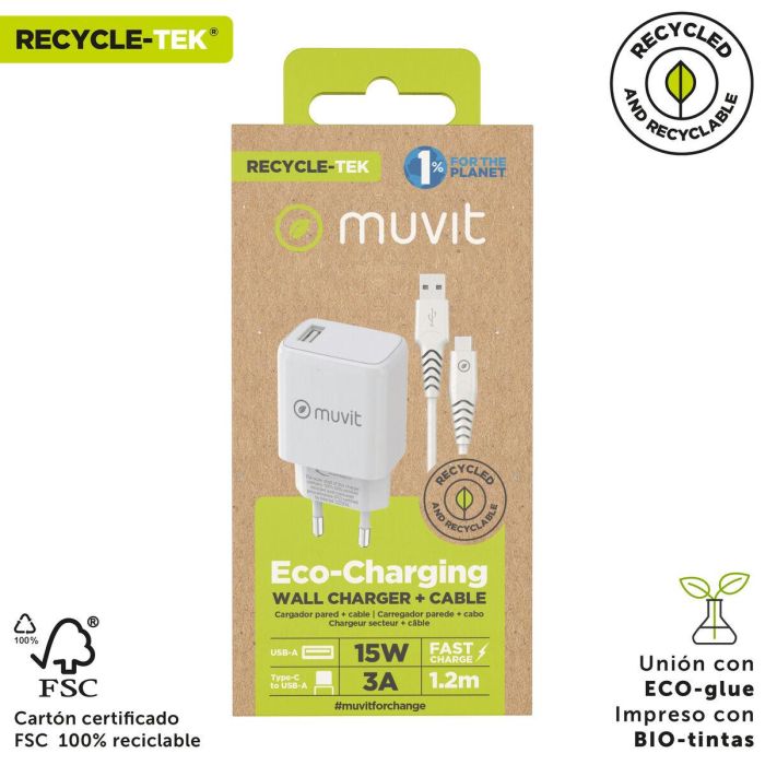 Cargador de Pared Muvit For Change MCPAK0002/ USB + Cable USB Tipo-C/ 2.4A 4 Cargador de Pared Muvit For Change MCPAK0002/ USB + Cable USB Tipo-C/ 2.4A 4