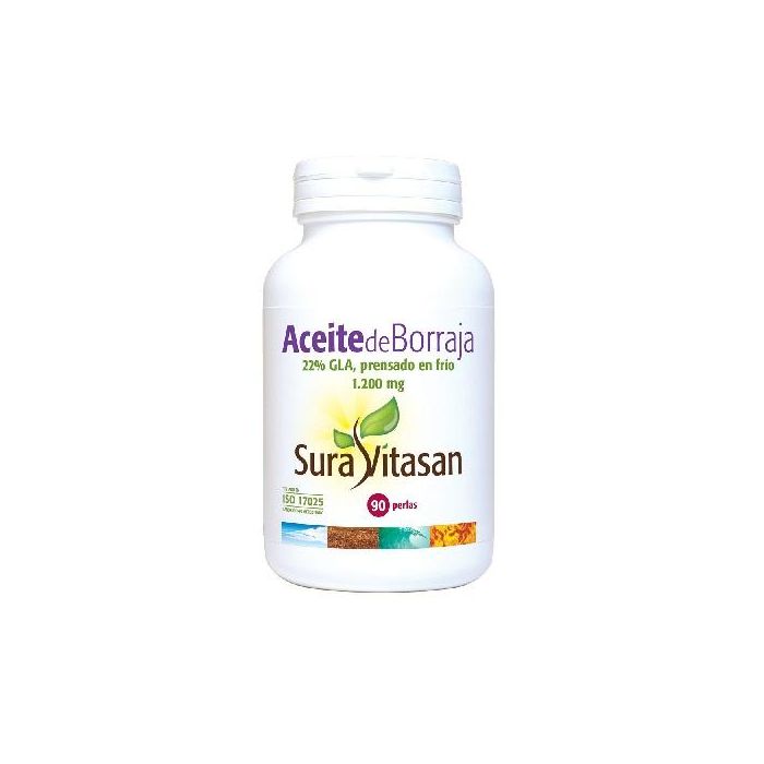 SURA VITASAN Aceite de Borraja Orgánico 1200mg, 90 Perlas, Rico en Omega-6 (GLA 240mg / LA 37%)