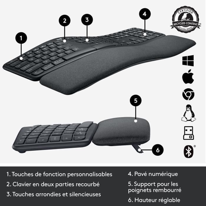 Teclado ergonómico - Inalámbrico - LOGITECH - K860 ERGO - Posición del teclado en dos partes 5