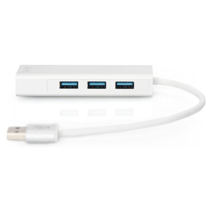 DIGITUS Adaptador USB-Hub 3 Puertos USB 3.0 + 1 Puerto LAN Gigabit Ethernet Plata Blanco DIGITUS Adaptador USB-Hub 3 Puertos USB 3.0 + 1 Puerto LAN Gigabit Ethernet Plata Blanco
