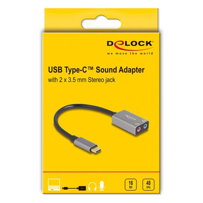 DeLOCK 67071 Adaptador de Audio Externo USB-C a 2 Jack 3.5mm Plug & Play para PC, Mac, Linux, Android, Windows 10/11, 16-bit/48 kHz, Micrófono, Color Gris 2 DeLOCK 67071 Adaptador de Audio Externo USB-C a 2 Jack 3.5mm Plug & Play para PC, Mac, Linux, Android, Windows 10/11, 16-bit/48 kHz, Micrófono, Color Gris 2