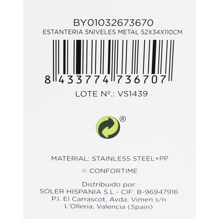 Confortime Estantería de Metal 5 Niveles 52 x 34 x 110 cm (2 Unidades) 11
