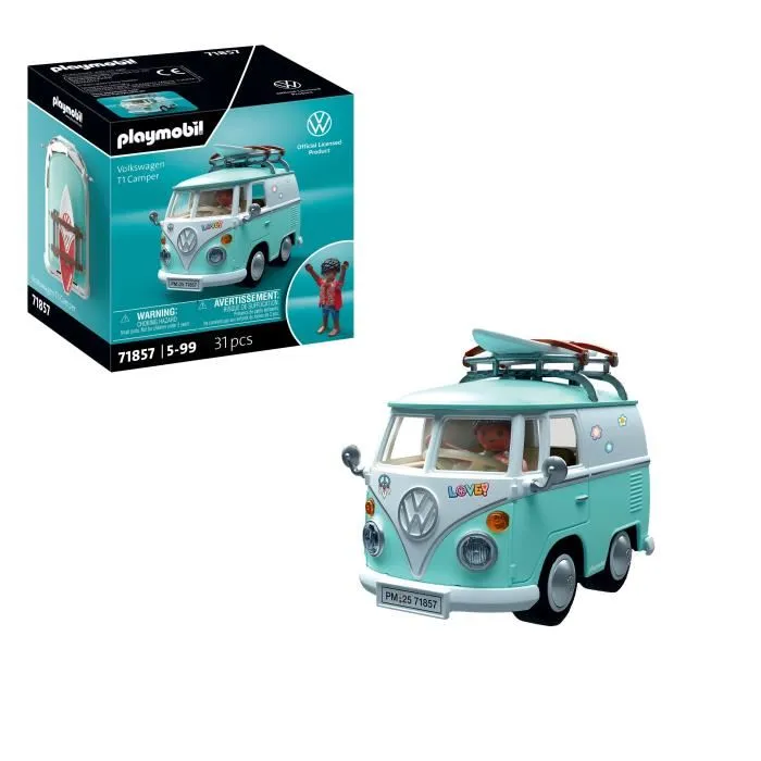 Playmobil Volkswagen T1 Camper Furgoneta Retro con Tabla de Surf Juguete para +5 Años