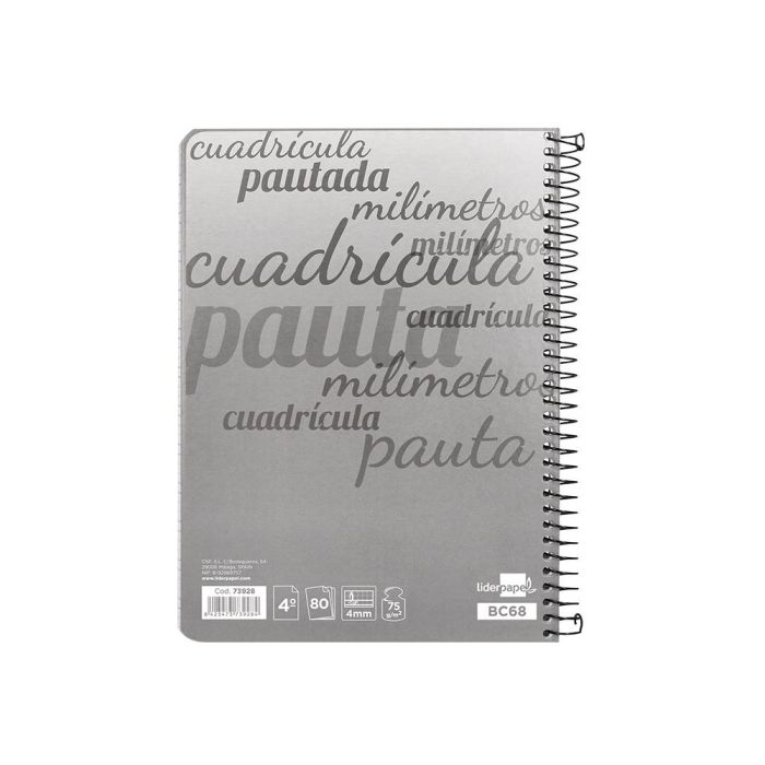 Cuaderno Espiral Liderpapel Cuarto Pautaguia Tapa Dura 80H75 gr Cuadro Pautado 4 mm Con Margen 6 unidades 2