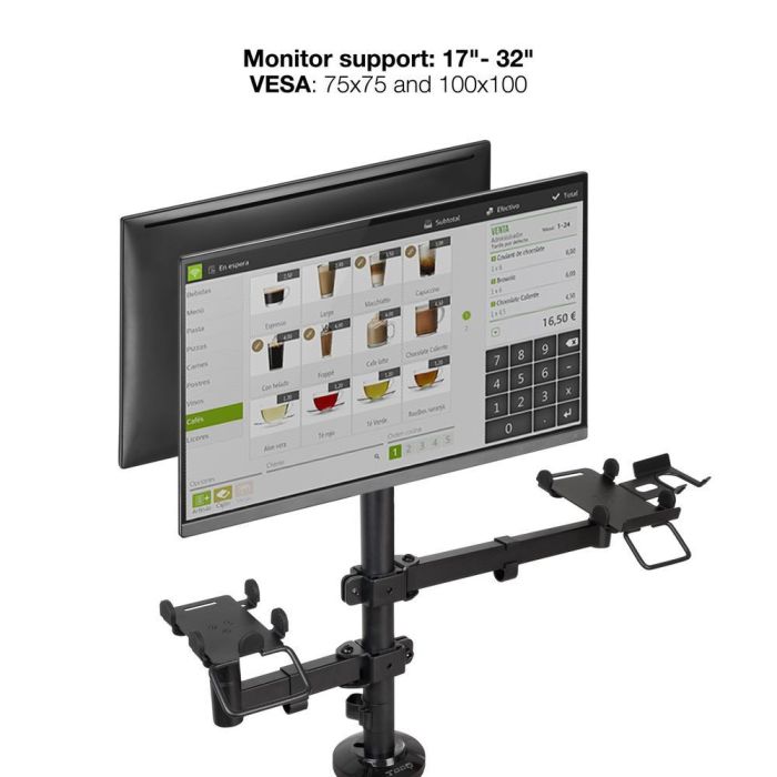 Soporte de Mesa para 2 Monitores, TPV, Impresora, Términal y Lector TooQ TQPM0002/ Giratorio/ Inclinable/ hasta 9kg 2 Soporte de Mesa para 2 Monitores, TPV, Impresora, Términal y Lector TooQ TQPM0002/ Giratorio/ Inclinable/ hasta 9kg 2