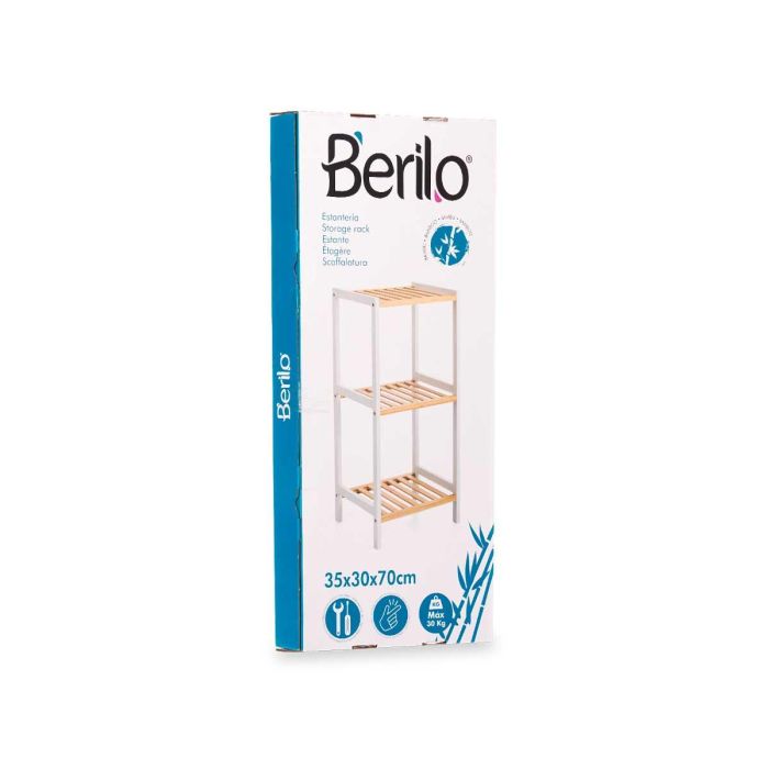 Berilo Estantería Cuadrada de Bambú y Madera con 3 Estantes, Color Blanco/Natural, 35.2x70x30.2 cm 2
