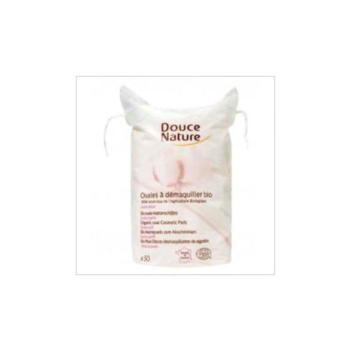 DOUCE NATURE Discos Desmaquillantes XL Extrasuaves 100% Algodón Bio para Cara y Ojos, 50 unidades