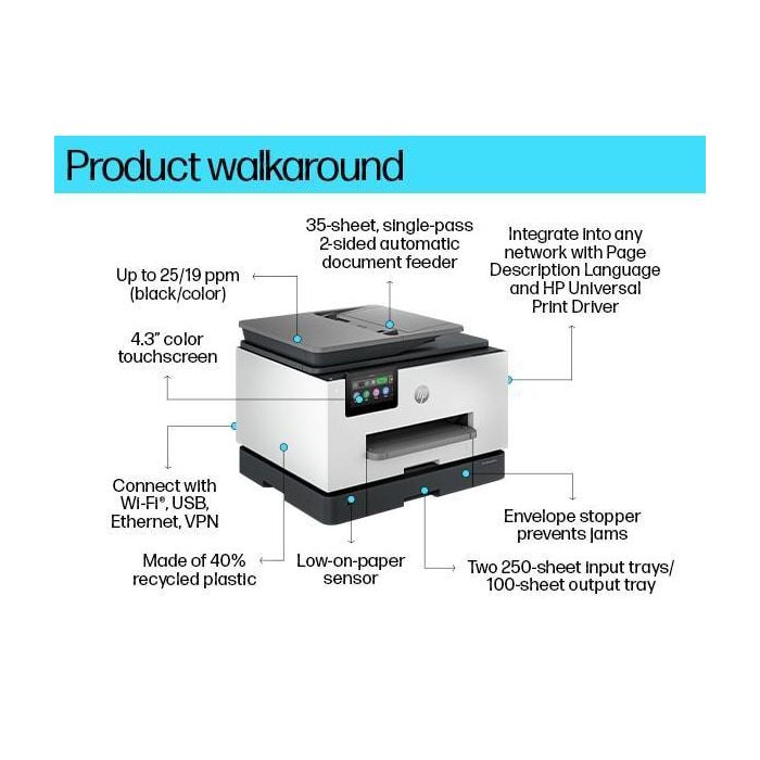 HP OfficeJet Pro 9130b All-in-One Printer Inyección de tinta térmica A4 4800 x 1200 DPI 25 ppm Wifi 13 HP OfficeJet Pro 9130b All-in-One Printer Inyección de tinta térmica A4 4800 x 1200 DPI 25 ppm Wifi 13