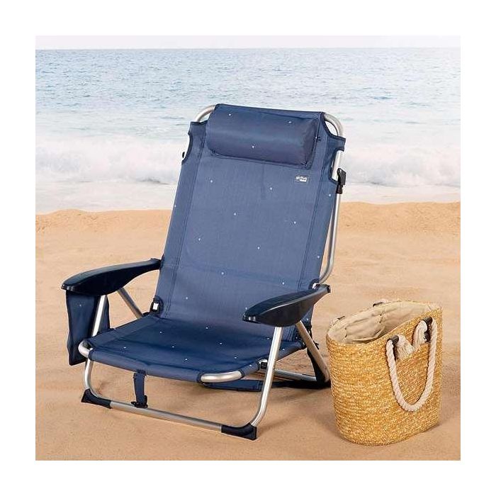 Silla playa aluminio plegable 4 posiciones 51x45x76cm con cojin,bolsillo y asa. 2 Silla playa aluminio plegable 4 posiciones 51x45x76cm con cojin,bolsillo y asa. 2