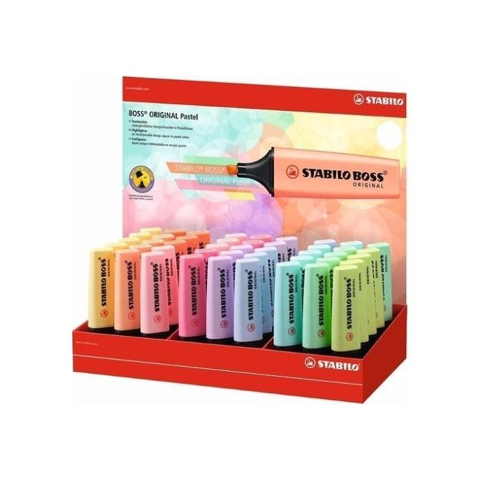 Stabilo Marcador Fluorescente Boss Original - Pack Expositor 45 Unidades, Colores Pastel, Tecnología Antisecado