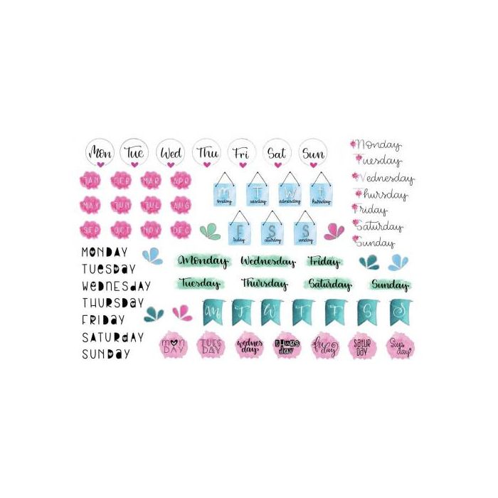 Avery 54542Z Sobre con 2 Hojas 76x120mm y 132 Pegatinas Días de la Semana Adhesivas Desmontables Multicolor Mate Papel 1