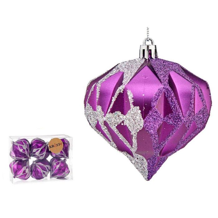 Set de Bolas de Navidad Diamante Morado Plateado Plástico 8 x 9 x 8 cm (12 Unidades) 1