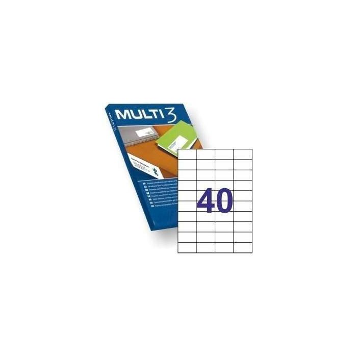 Multi-3 Etiquetas Adhesivas 52,5x29,7 mm para Inkjet y Láser, 40 x 100H, Blanco Multi-3 Etiquetas Adhesivas 52,5x29,7 mm para Inkjet y Láser, 40 x 100H, Blanco