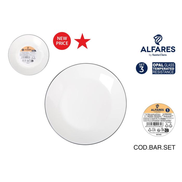 Inde Ischia - Set de 3 Platos de Postre Redonda Ø17.8 cm x 2 cm en Cristal Opalina, Negro (4 Cajas) Inde Ischia - Set de 3 Platos de Postre Redonda Ø17.8 cm x 2 cm en Cristal Opalina, Negro (4 Cajas)