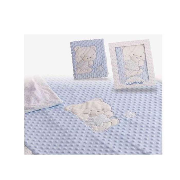 Creaciones Llopis Manta Doble Oso Bordado Azul 100x75 cm con Cajita de Regalo 1