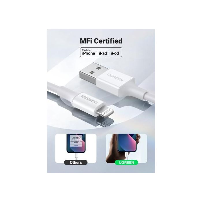 Ugreen Cable Usb 2.0 A Lightning 2M, 5V/2.4A Iphone 7 / 7Plus / 6S/ 6 / 6 Plus, Iphone 5S/5C/5, Ipad Mini/Mini 2, Ipad 1 M Blanco 3