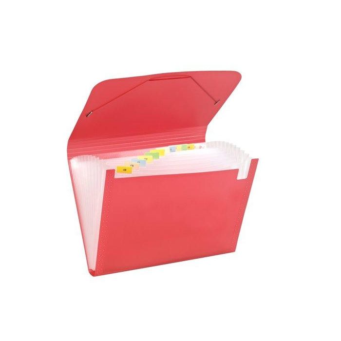 Carchivo Clasificador Acordeón Folio 13 Departamentos con Gomas, Polipropileno Translúcido, Rojo