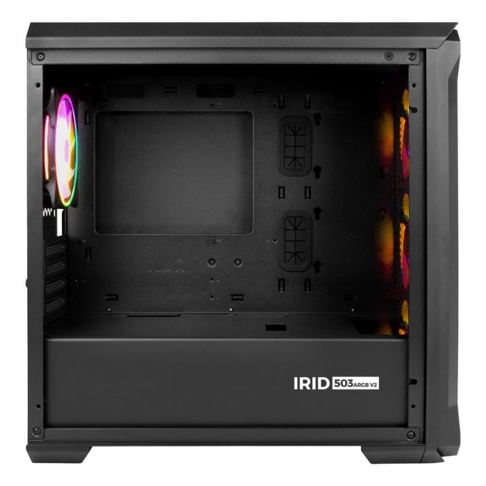 GENESIS Irid 503 ARGB Micro Torre Gaming con 4 Ventiladores, Panel Cristal Templado, Negra/Transparente, hasta 240mm RL 4 GENESIS Irid 503 ARGB Micro Torre Gaming con 4 Ventiladores, Panel Cristal Templado, Negra/Transparente, hasta 240mm RL 4