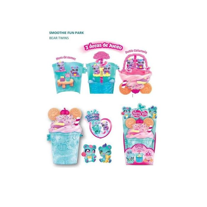 Magic Box Smoothie Fun Parks Bear Twins con tres áreas de juego. Incluye 2 Figuras Cherry Pets. Dimensiones 18,5x20x10,6 cm