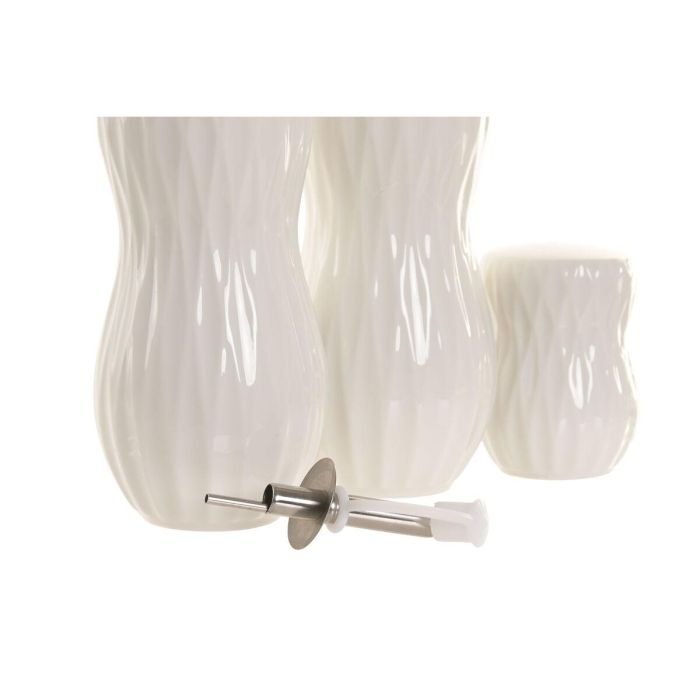 DKD Home Decor Pengjia 25 Aceitera Vinagrera Set de 4 Porcelana Bambu Blanco Marron Oscuro 17 x 19 x 17 cm 2