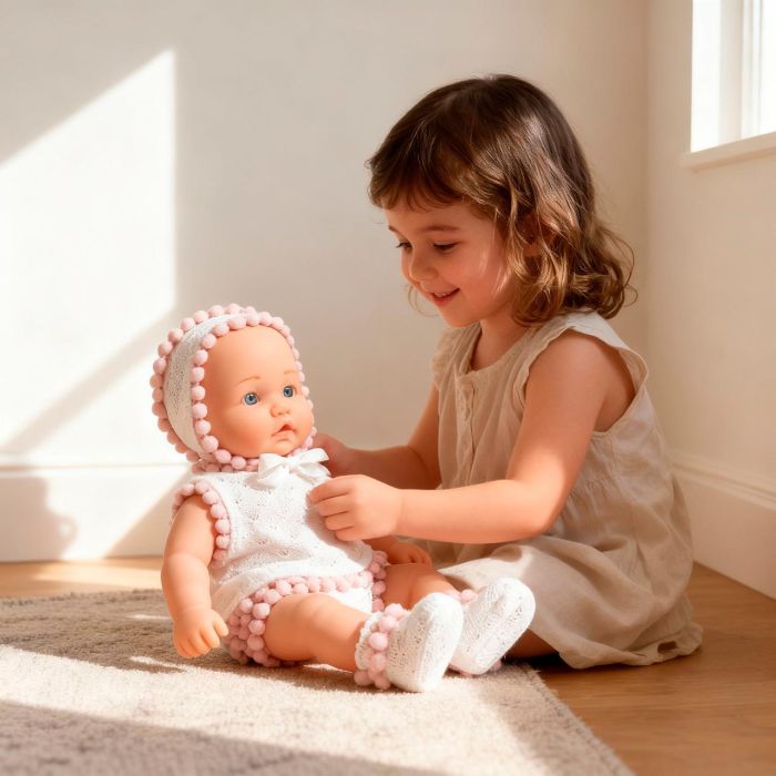 Muñeca 26Cm Conjunto Vestido Blanco Con Gorrito T01067 3 Muñeca 26Cm Conjunto Vestido Blanco Con Gorrito T01067 3