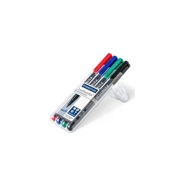 Staedtler Rotulador permanente Lumocolor de fibra punta redonda 0.8 mm estuche 4 colores 317 WP
