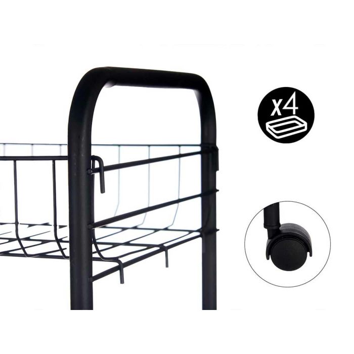 Verdulero 3 Pisos Metalico Negro Ruedas Kinvara 26X56CM (4 Unidades) 3 Verdulero 3 Pisos Metalico Negro Ruedas Kinvara 26X56CM (4 Unidades) 3